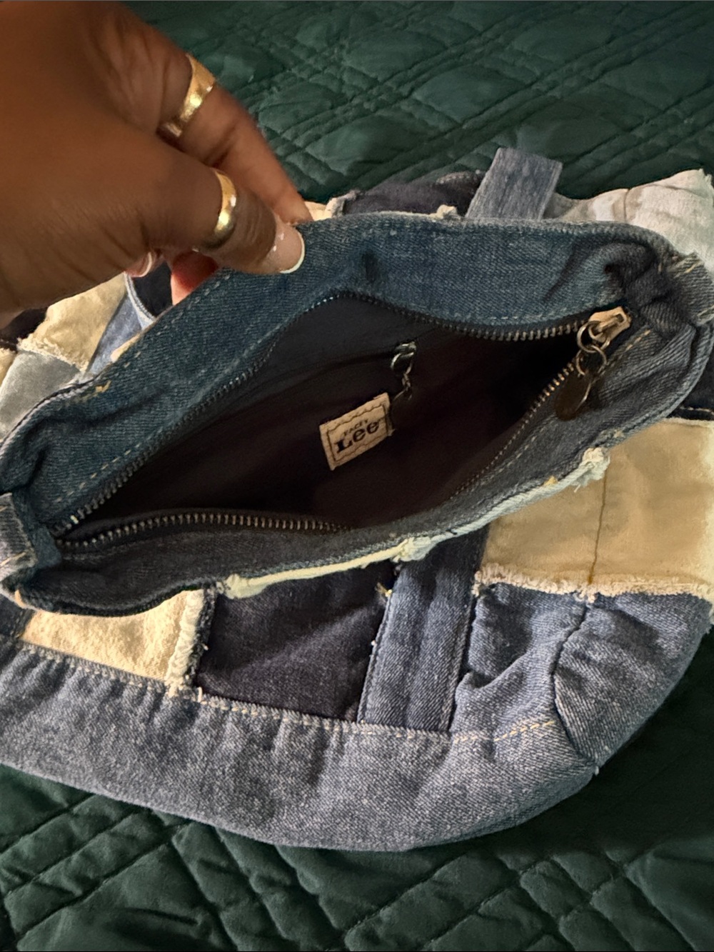Lee Patchwork Denim Tote with Matching  cosmetics case different shades of blue - Picture 3 of 3